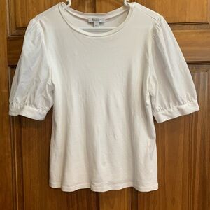 Talbots White Fitted Puff Sleeve Blouse